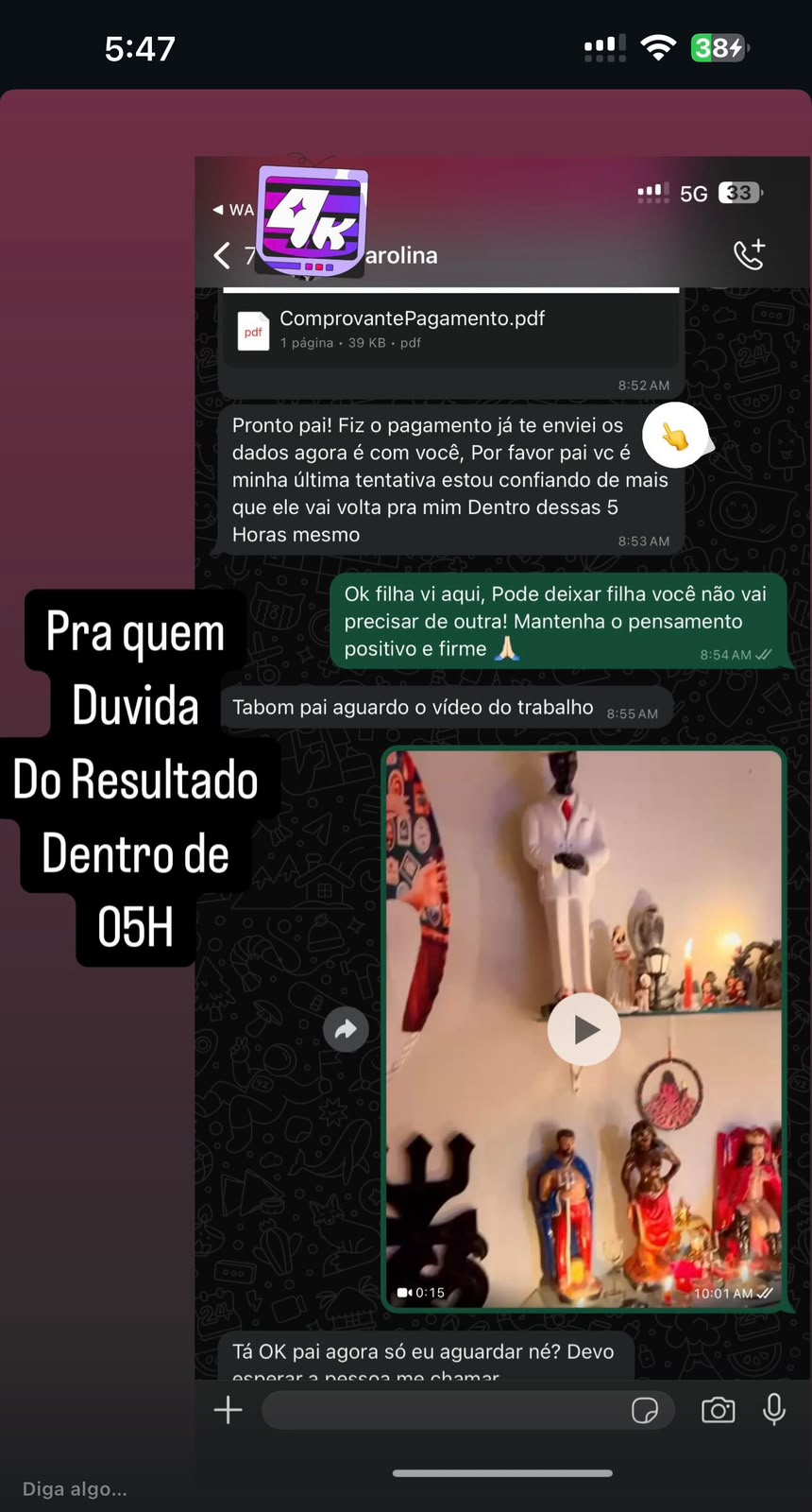 Print de conversa com resultado amoroso 3